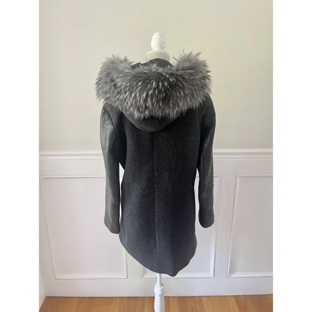 Intuition Paris Wool & Leather Jacket with Removable Fur Trim 42 - Picture 4 of 7